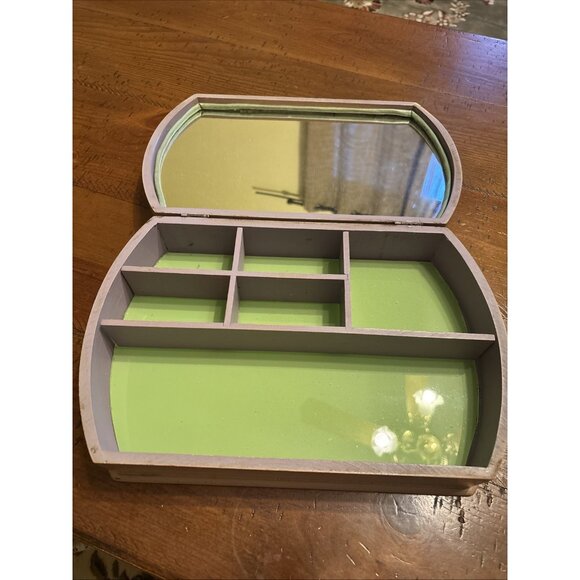 Vintage 1920’s Jewelry Box Wood Godey’s Fashion Label Opens To Vanity Mirror - Picture 7 of 11